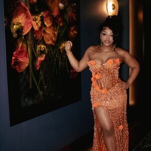 Elegant Orange Beaded Prom Dress